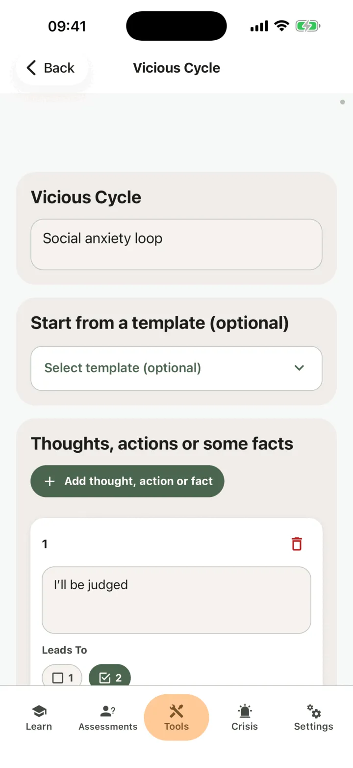 The cycle editor with the name and the first thought of the cycle