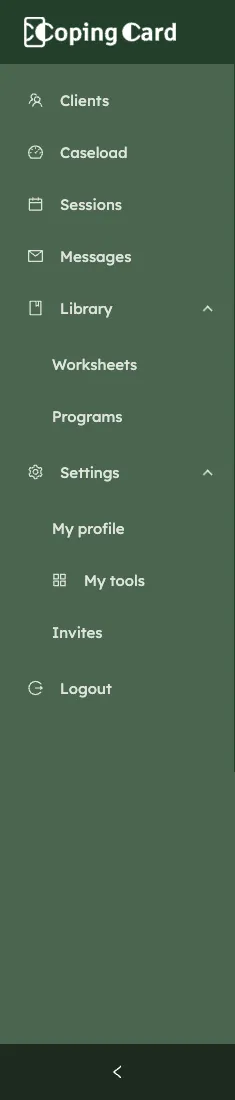 The portal menu in version 1.7.0 with Caseload, Library and Settings opened