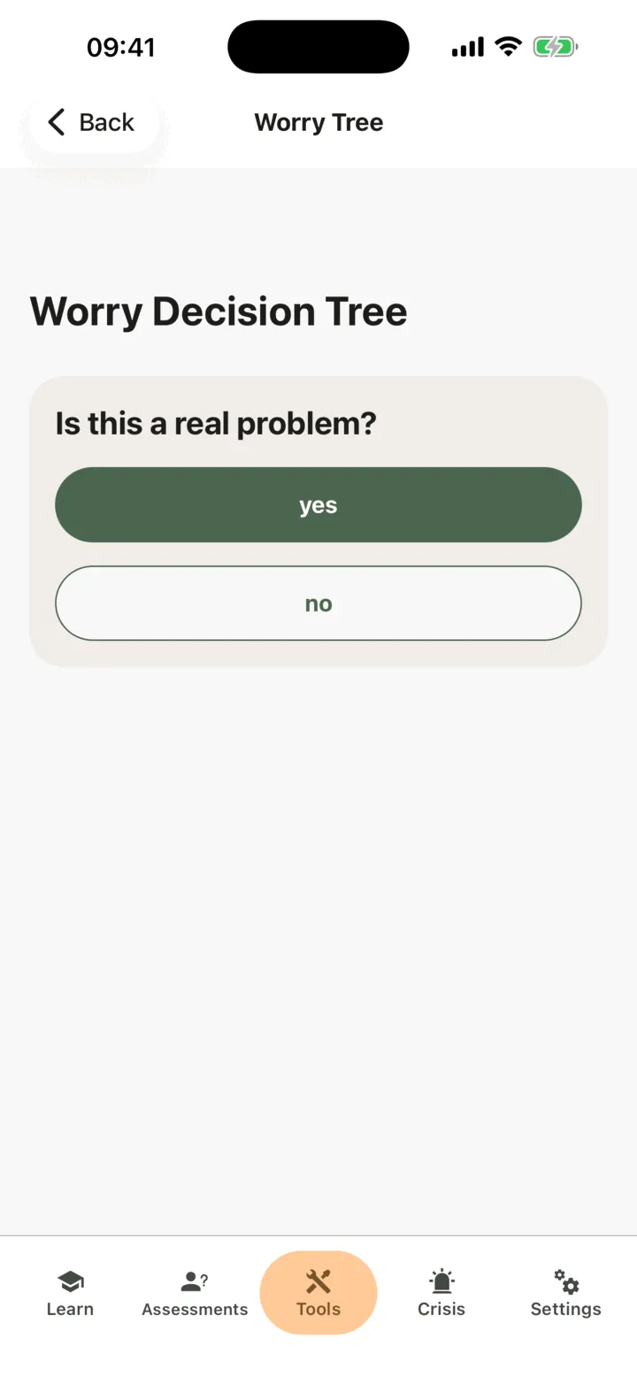 The question Is this a real problem, with the yes and no buttons