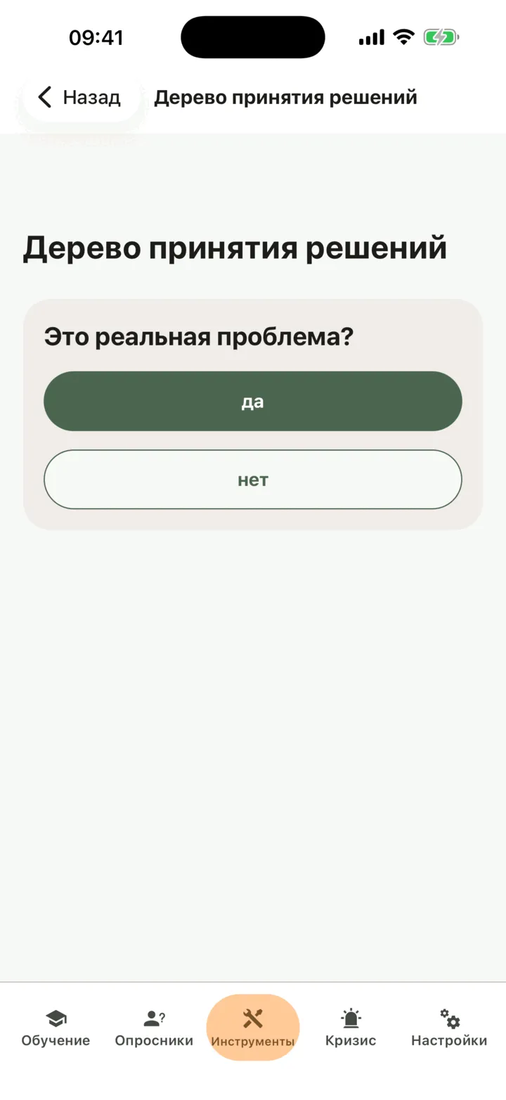 Вопрос «Это реальная проблема?» с кнопками «да» и «нет»