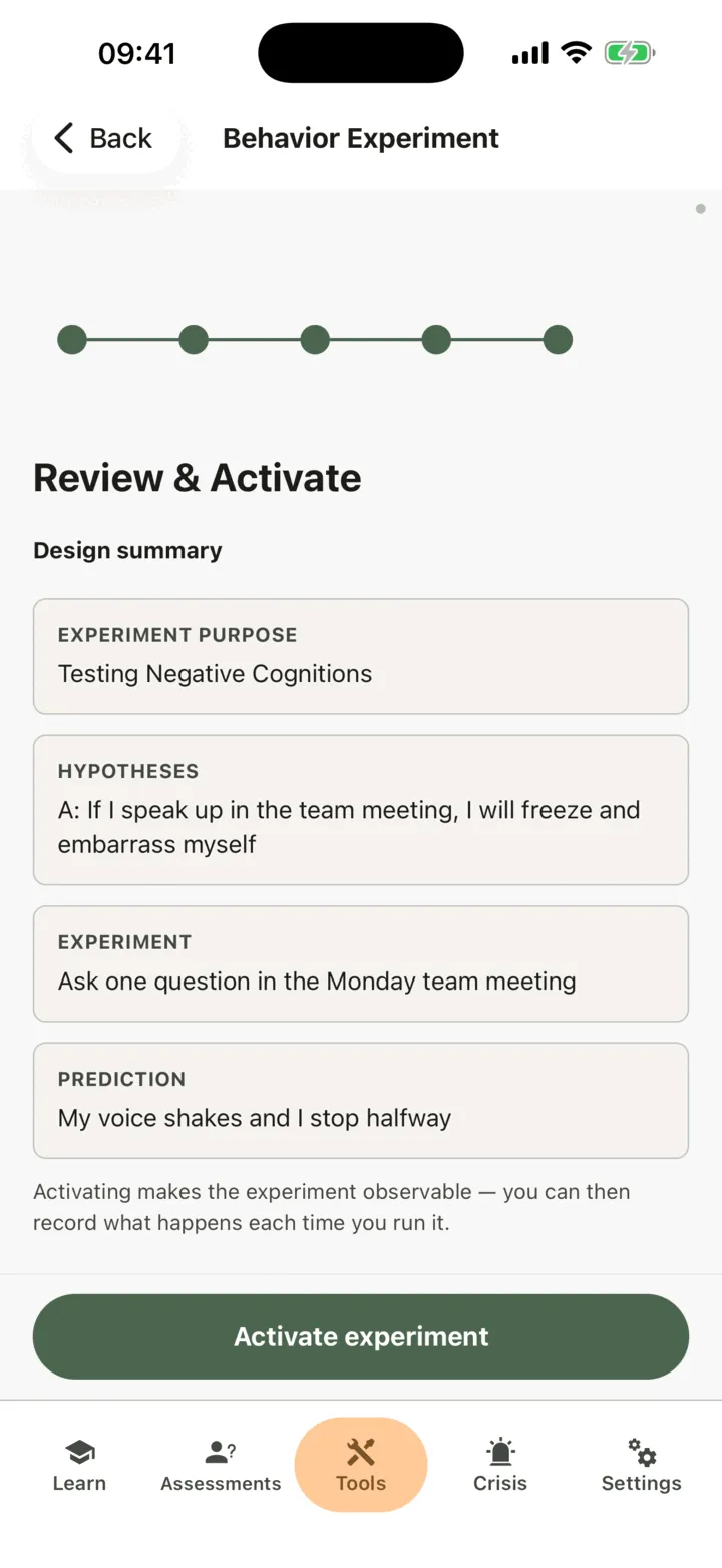 The Review and Activate step with the button to activate the experiment