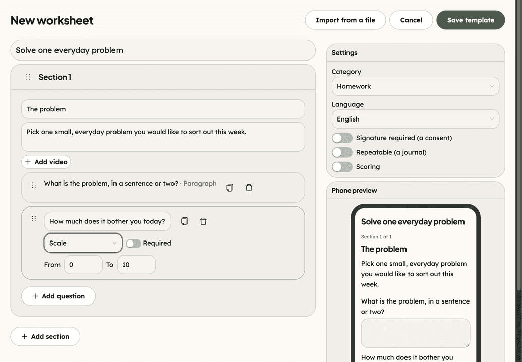 Building a worksheet in the provider platform