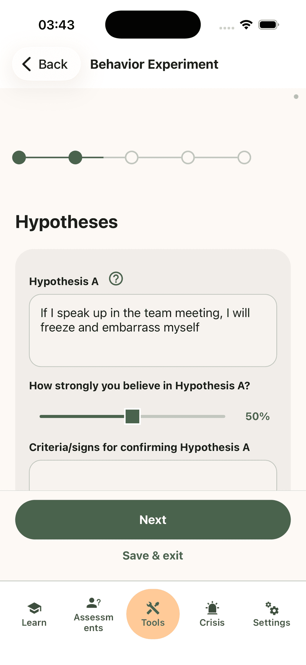 Designing a behavior experiment: the situation and the hypotheses