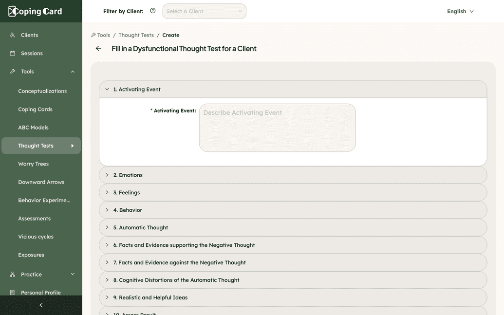 A therapist walking through a thought test with a client in the provider platform