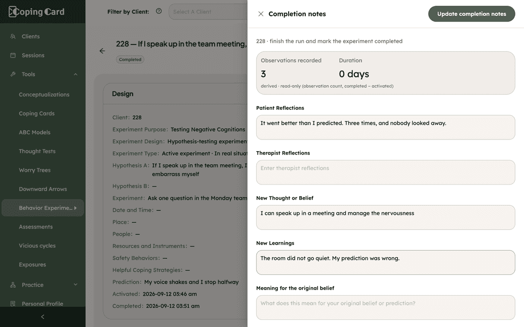 Completing the experiment in the provider platform