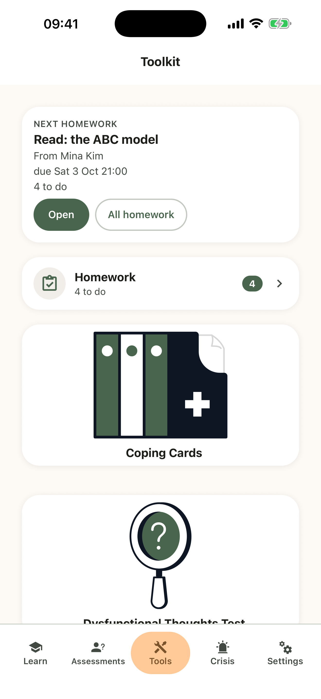 Homework that carries therapy between sessions