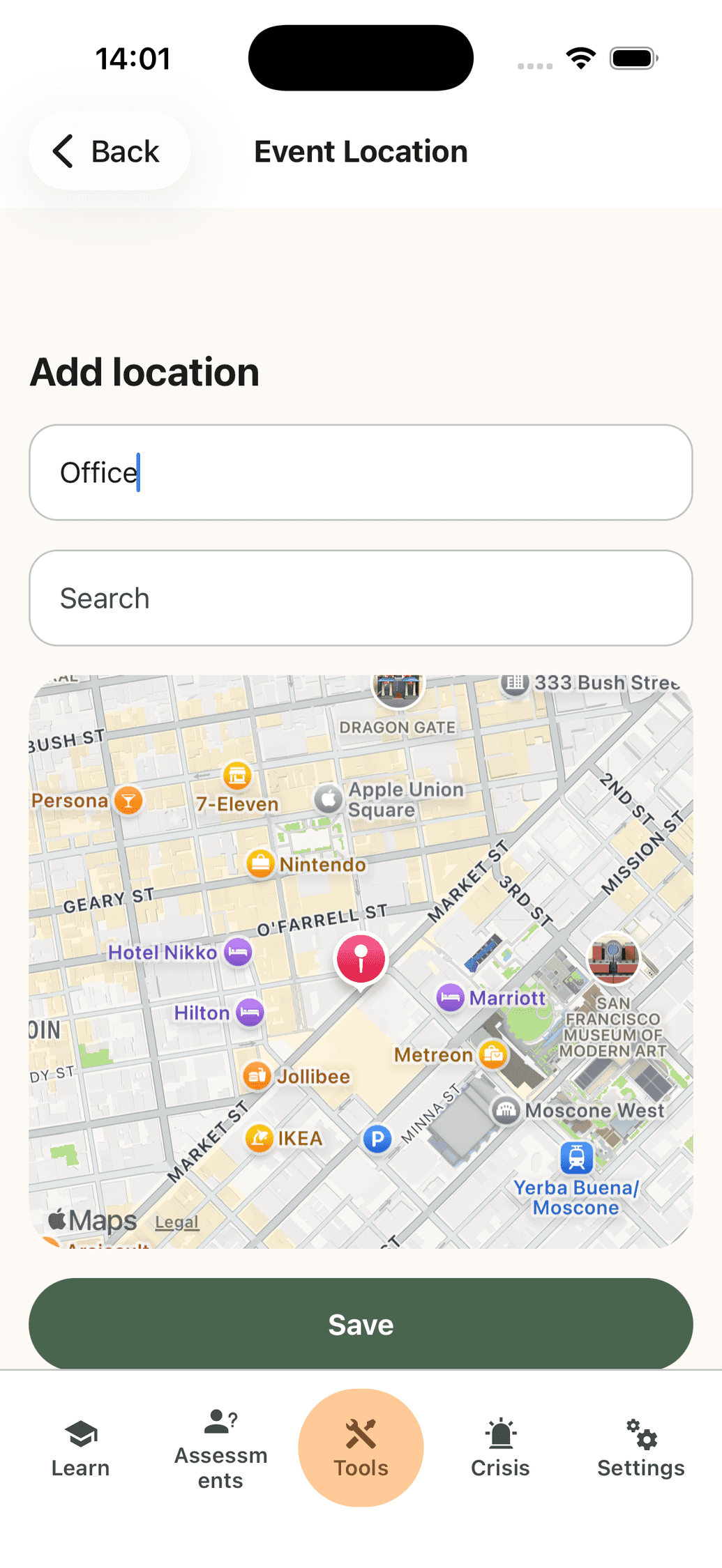A geolocation notification attached to a coping card