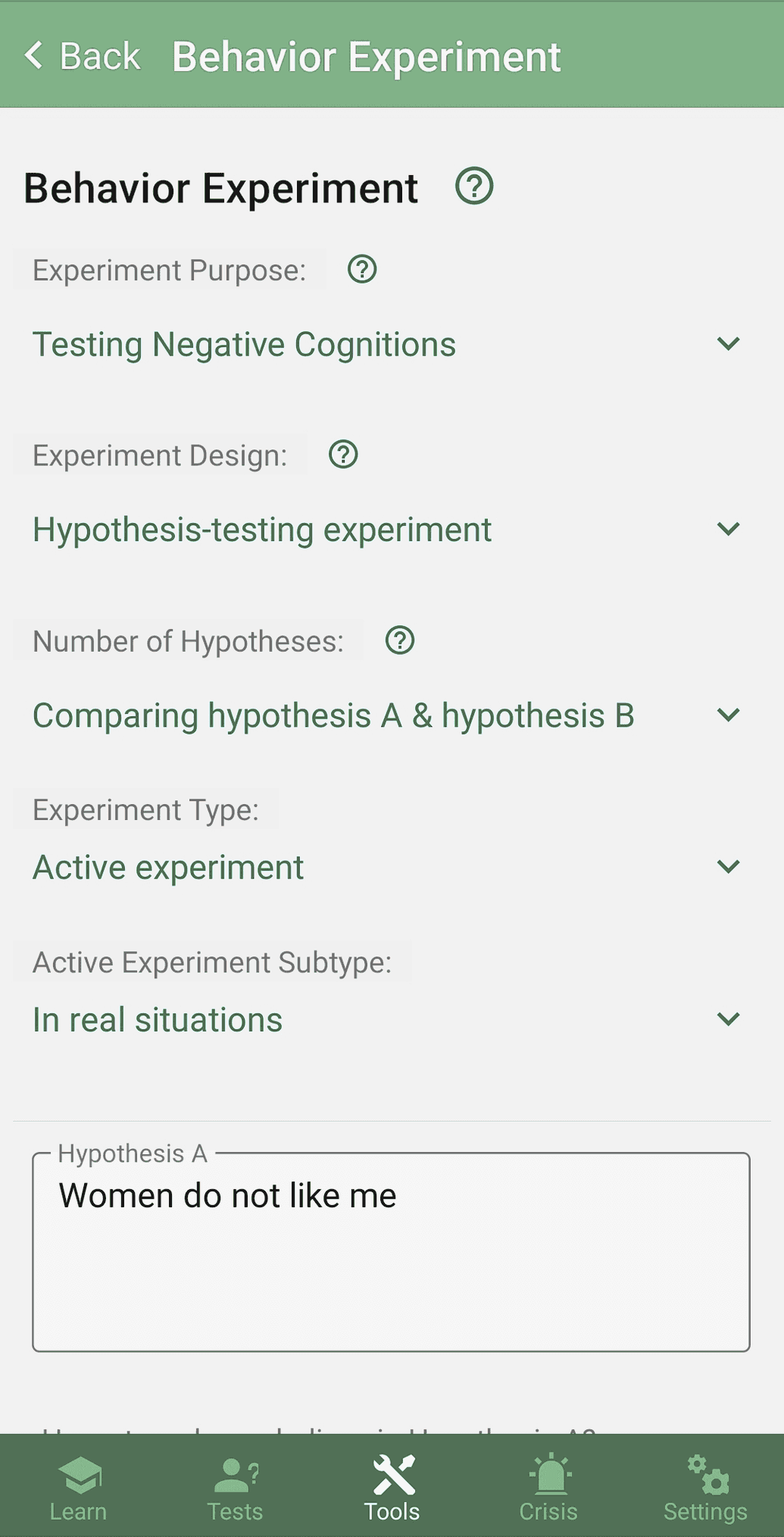 Behavior Experiment in Mobile App