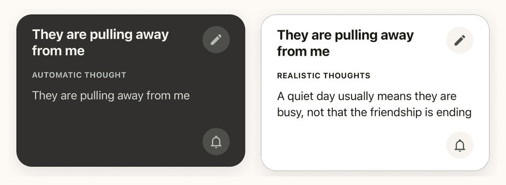 The coping card: the automatic thought on the front, the realistic thought on the back