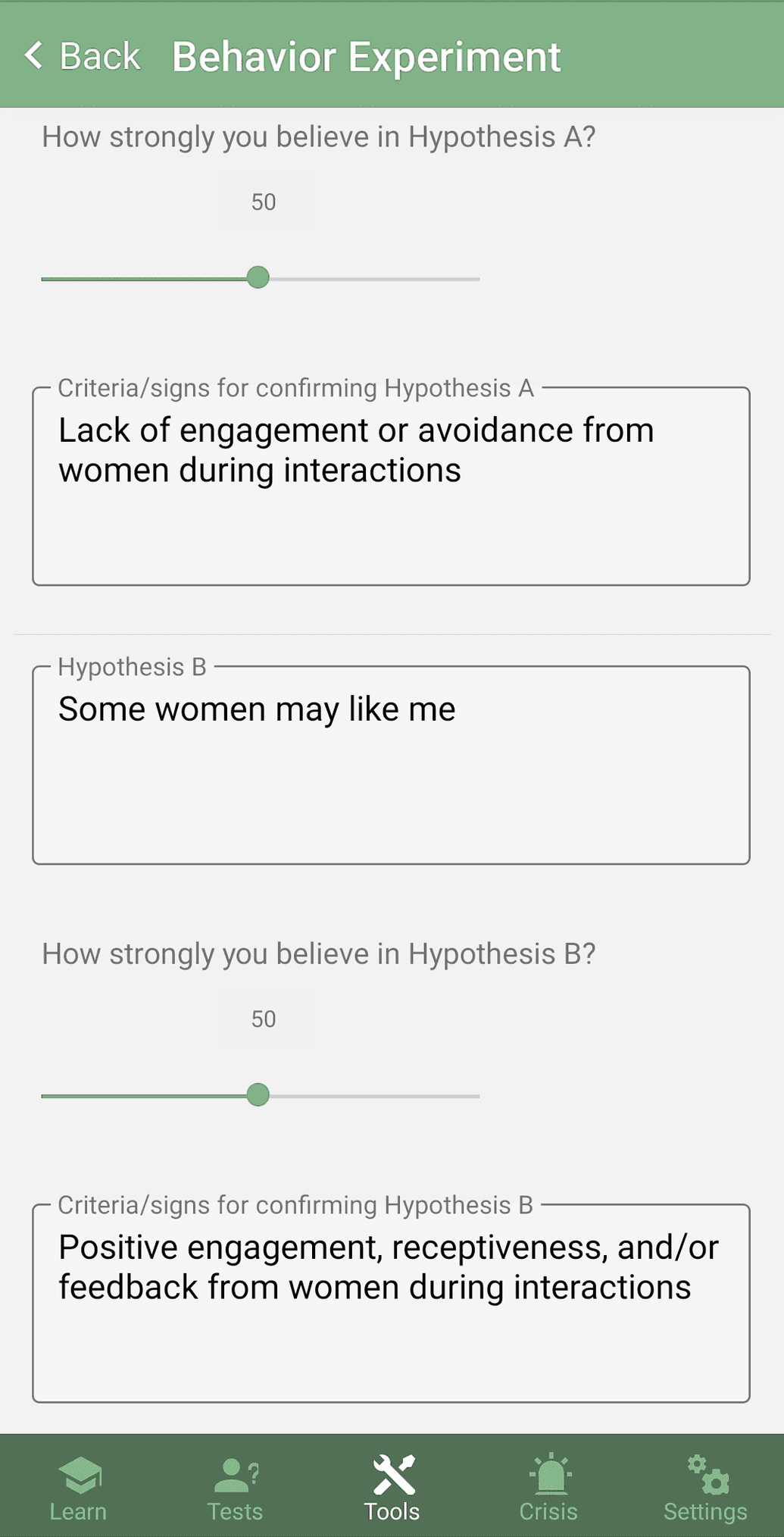 Behavior Experiment in Mobile App